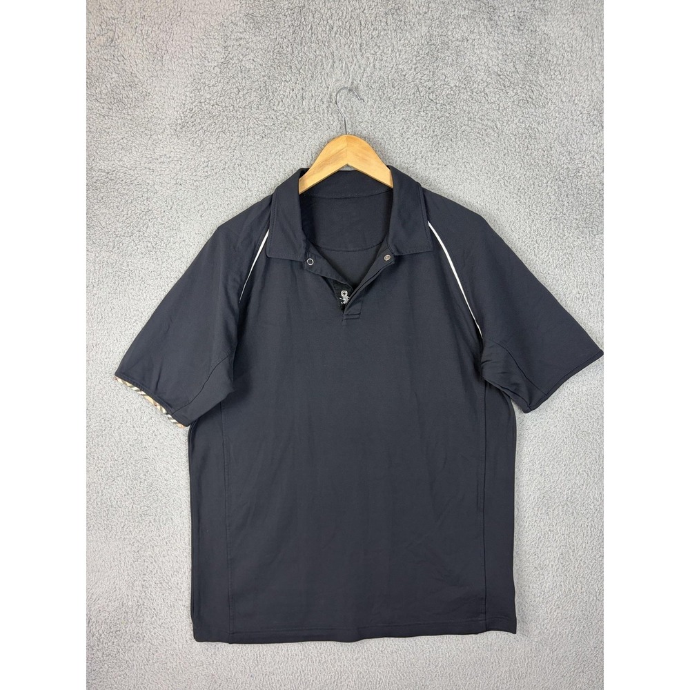 Burberry Golf Polo Shirt Mens Large Black 1/4 Zip Nova Check Jersey Stretch Mens